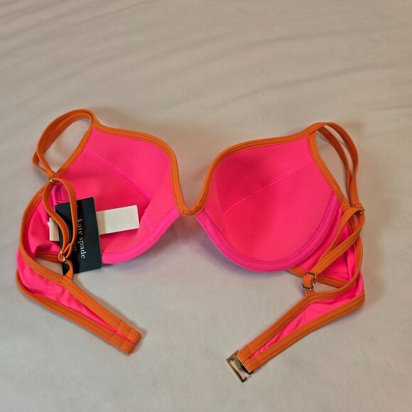 KATE SPADE NY Women's Underwire Contrast Trim Bikini Top Sz: L Radiant Pink - Picture 7 of 10